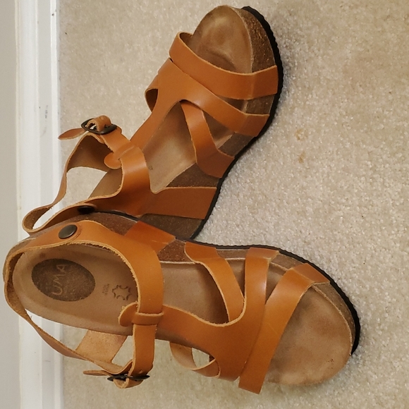 Uma Brown Leather Strappy Wedges - Picture 1 of 7